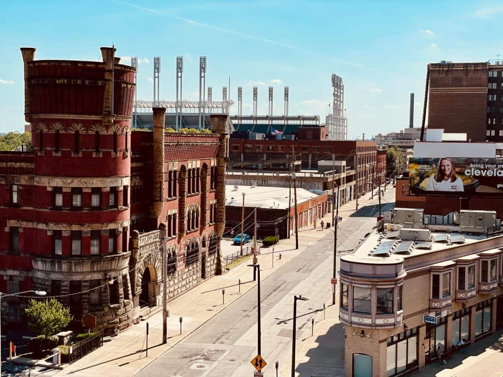 View of downtown Cleveland with Progressive Field in the background, home to some of the Best Indians Players of All Time.