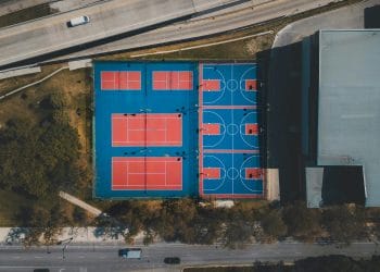 Aerial view of outdoor basketball courts, symbolizing the dedication and skill of the Best Murray State Basketball Players who excelled as Racers.