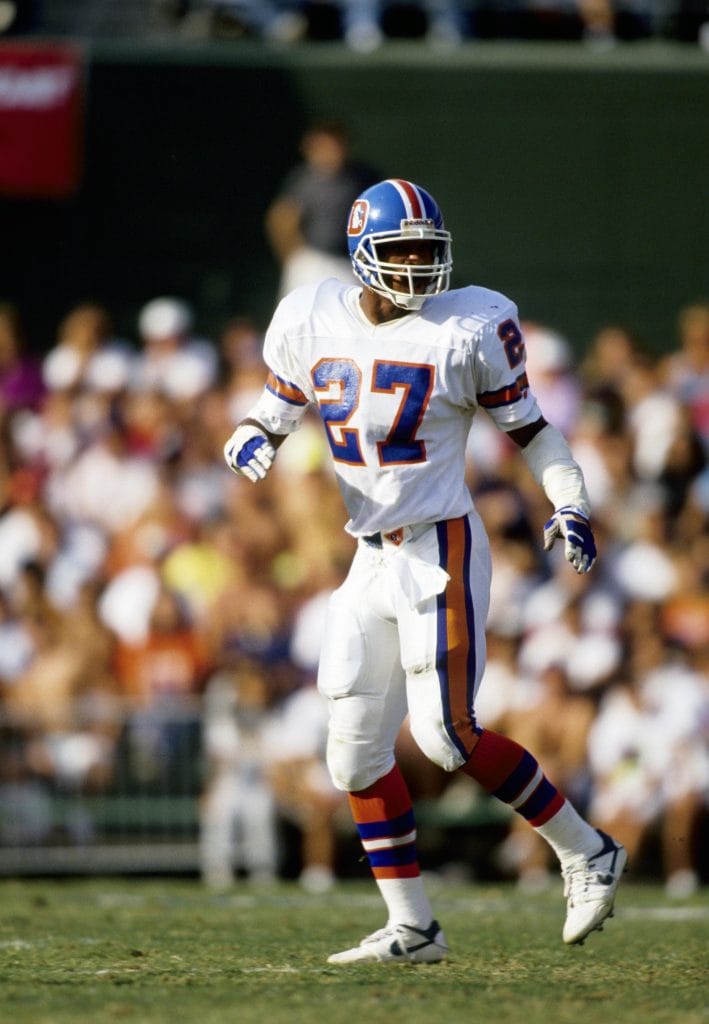 Denver Broncos safety Steve Atwater patrolling the field during a game.