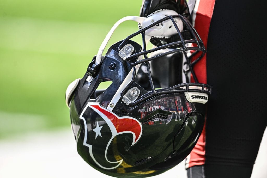 A close-up of a Houston Texans helmet, representing the Top 10 Houston Texans of All Time.