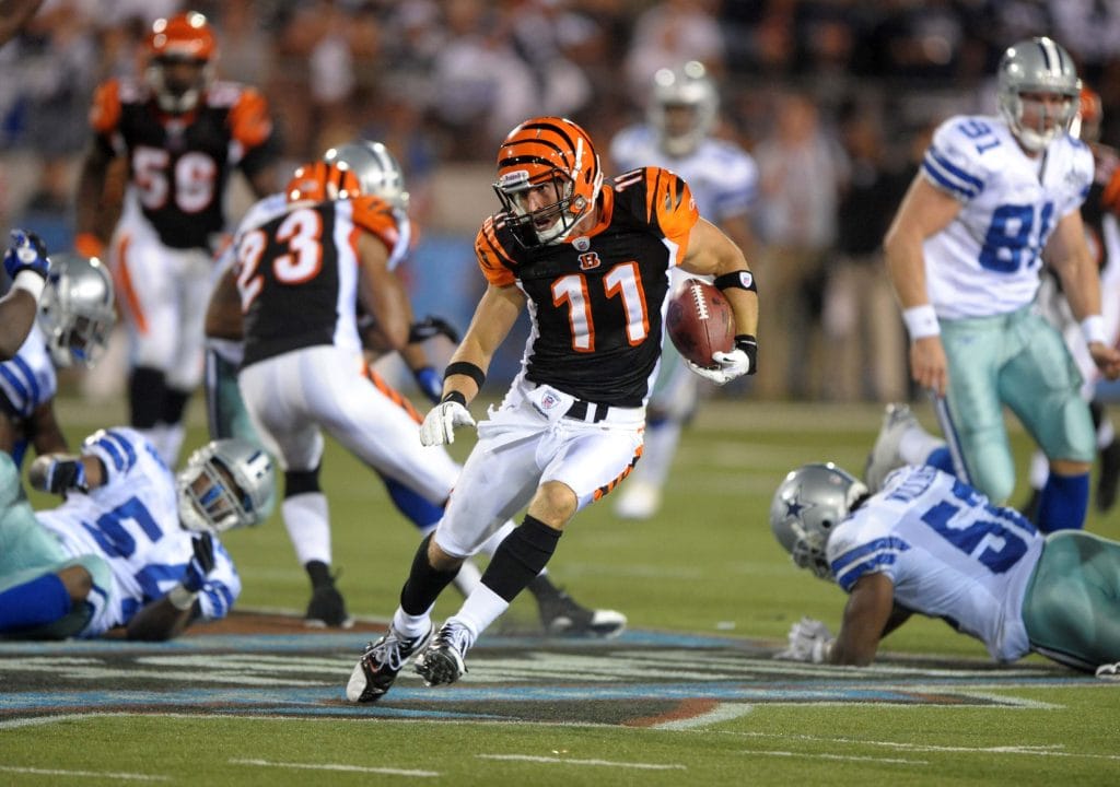 Jordan Shipley returning a punt in his Cincinnati Bengals uniform during a game against the Dallas Cowboys.