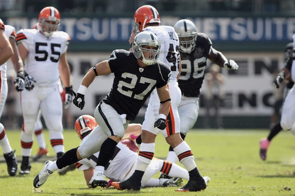 Matt Giordano, one of the best white NFL players, playing safety for the Oakland Raiders.