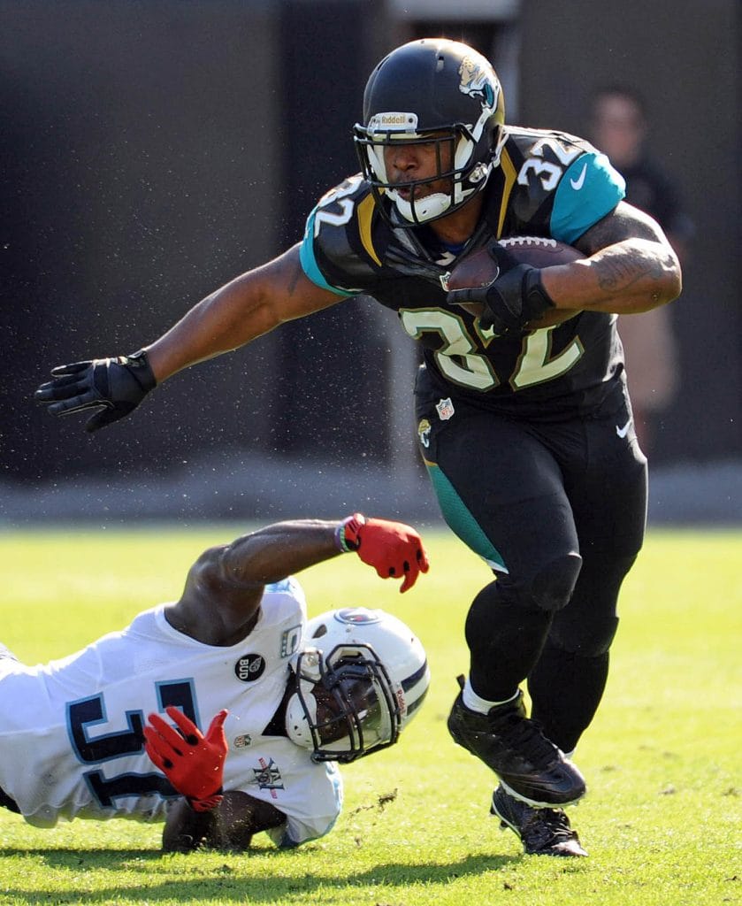 Maurice Jones-Drew of the Jacksonville Jaguars breaks a tackle during a game against the Tennessee Titans.