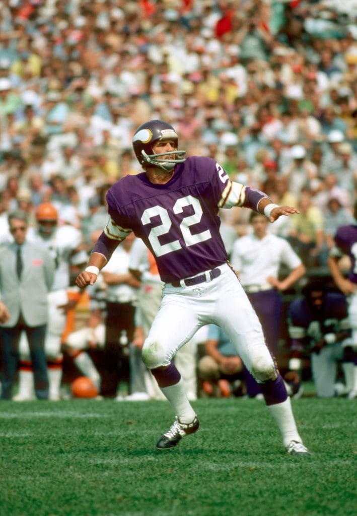 Paul Krause, safety for the Minnesota Vikings, on the field. 
