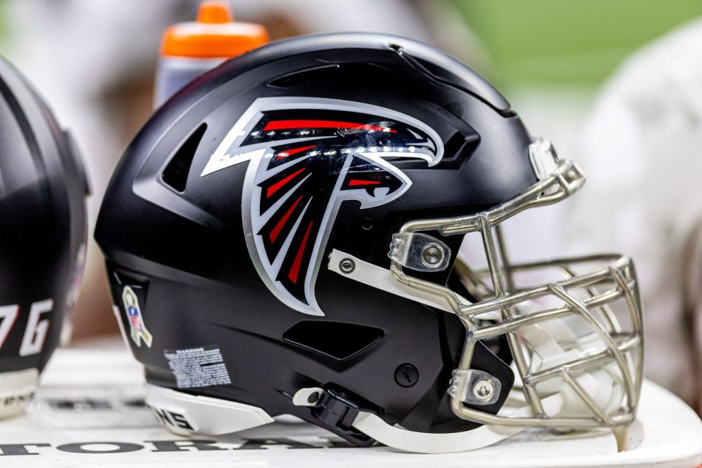 Black Atlanta Falcons helmet representing the Top 10 Atlanta Falcons of All Time.