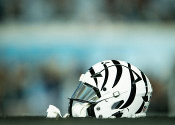 Cincinnati Bengals helmet on the field representing the Top 10 Cincinnati Bengals of All Time and their contributions to franchise history.