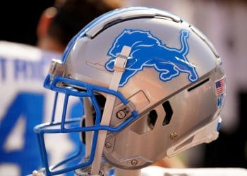 Silver and blue Detroit Lions helmet representing the Top 10 Detroit Lions of All Time.