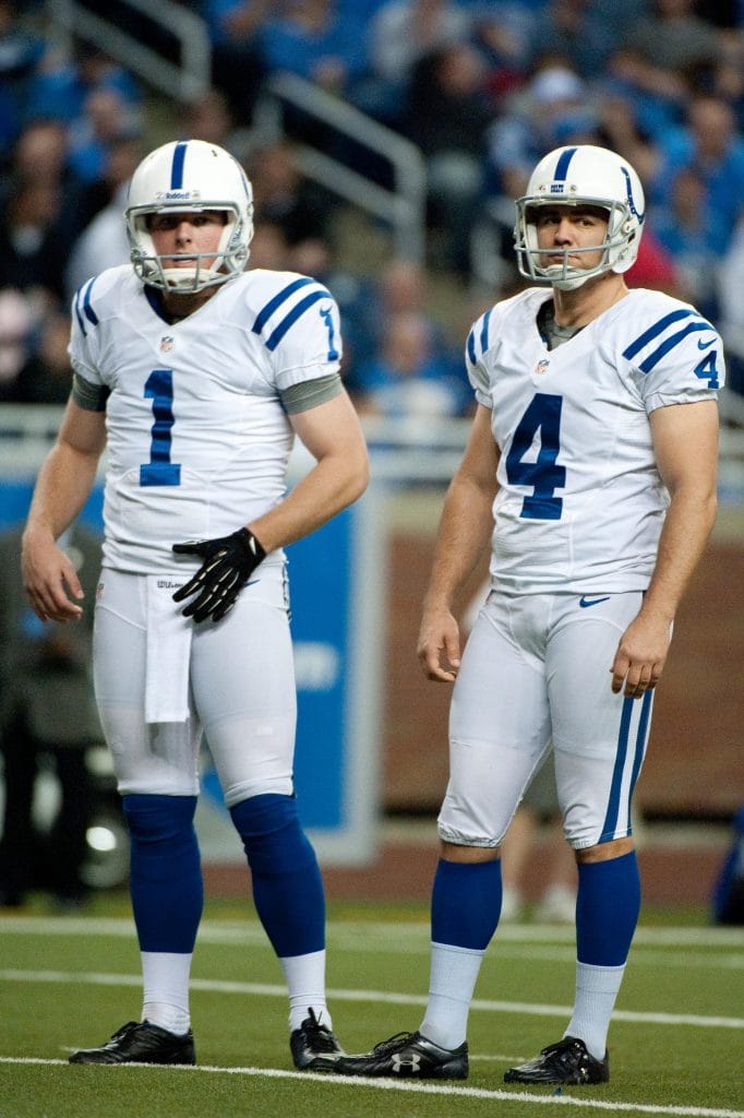 Adam Vinatieri and Pat McAfee on the sideline for the Colts, representing two of the top 10 white special team players of all time.