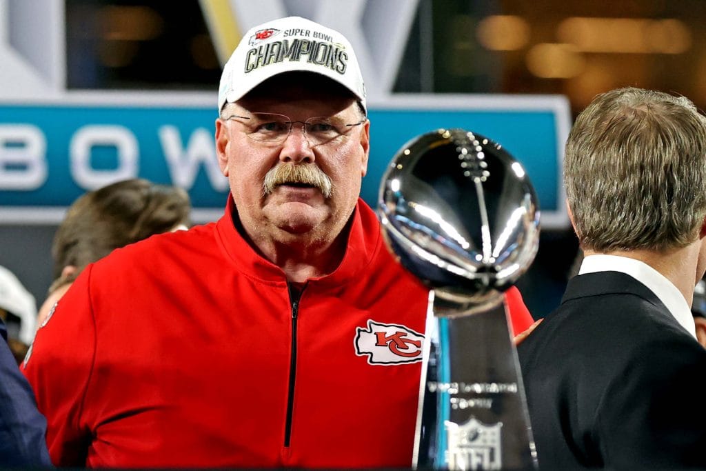 Andy Reid, celebrated as one of the best white NFL coaches of all time, known for his offensive genius and championship success.