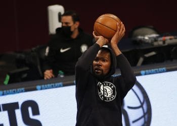 Kevin Durant aka the Slim Reaper warming up for the Nets.