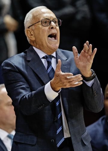  Larry Brown coaching animatedly — the only coach to win an NCAA and NBA title, firmly on the list of Top NBA Coaches of All Time.