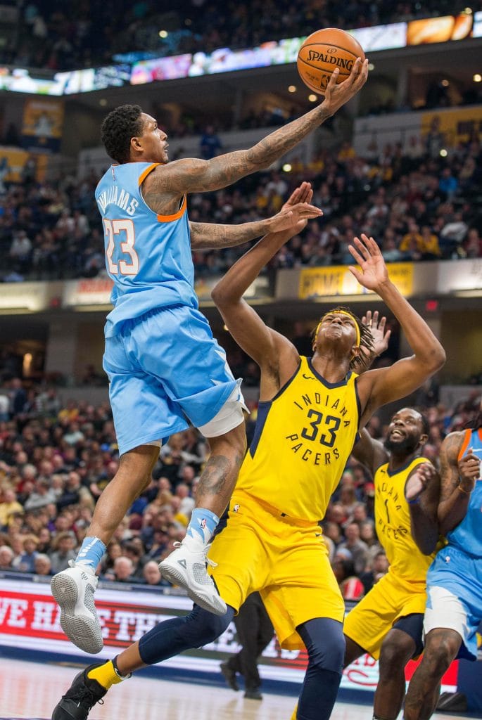 Lou Williams rises for a floater — the only three-time Sixth Man of the Year winner in NBA history.