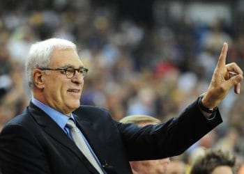 Phil Jackson giving instructions — the Zen Master and the winningest coach in NBA history, topping all-time coaching lists.