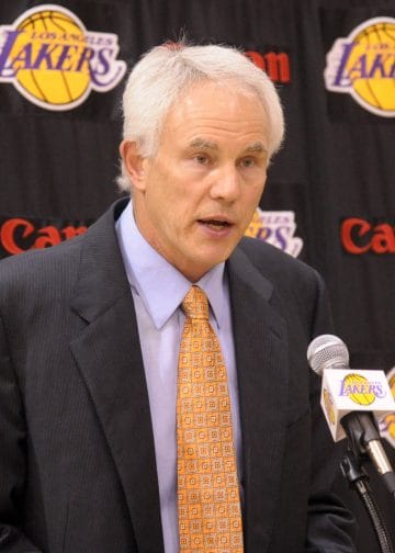 Mitch Kupchak addressing media as Lakers GM, one of the best NBA general managers ever for building multiple championship teams