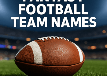 Fantasy football team names graphic with dramatic sports visuals and intense game-day atmosphere