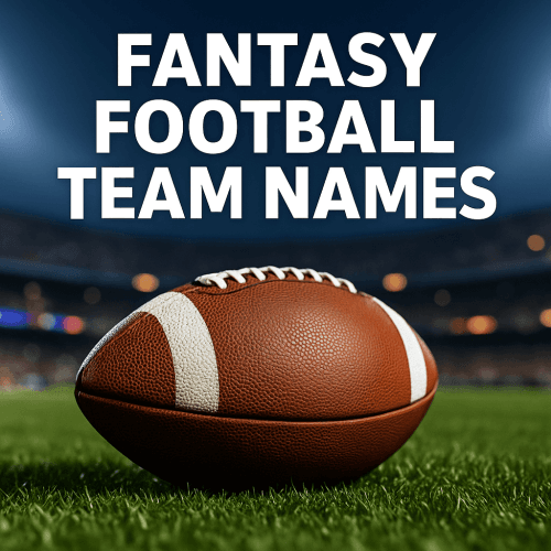 Fantasy football team names graphic with dramatic sports visuals and intense game-day atmosphere