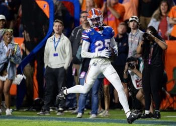 Cormani McClain celebrates a turnover for Florida, featured in the Top 10 Cornerbacks Who Played 7v7 Football of All Time