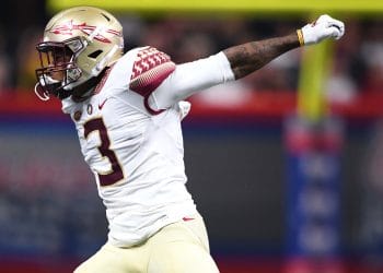 Derwin James celebrates a defensive stop while featured in the Top 10 Safeties Who Played 7v7 Football of All Time