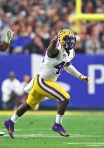 Devin White celebrates after a big stop for LSU, featured in the Top 10 Linebackers Who Played 7v7 Football