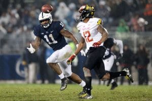 Penn State linebacker Micah Parsons breaks on a tipped ball in a game against Maryland.