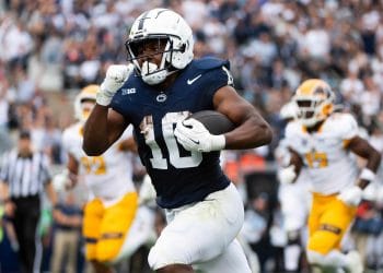 Nick Singleton breaks away for a touchdown during the Penn State 2025 football schedule opener.