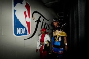 Shai Gilgeous-Alexander walks through the NBA Finals tunnel after winning the 2025 championship with the Thunder