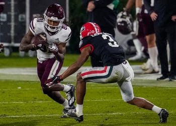 Tyson Campbell defends against Mississippi State, featured in the Top 10 Cornerbacks Who Played 7v7 Football of All Time