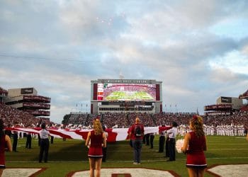 Williams Brice Stadium packed with fans as national anthem is performed pregame
