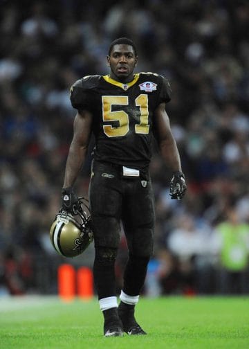 Jonathan Vilma during a game with the Saints, one of the top players from the 2004 NFL Draft