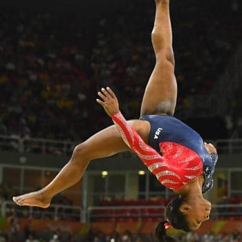 Simone Biles performs a beam routine during the artistic gymnastics Olympics Champions at Rio 2016