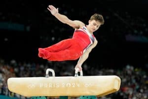 Stephen Nedoroscik competing on pommel horse at the Male Artistic Gymnastics Olympics in Paris 2024