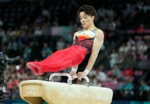 Takaaki Sugino performing on pommel horse at the Male Artistic Gymnastics Olympics in Paris 2024